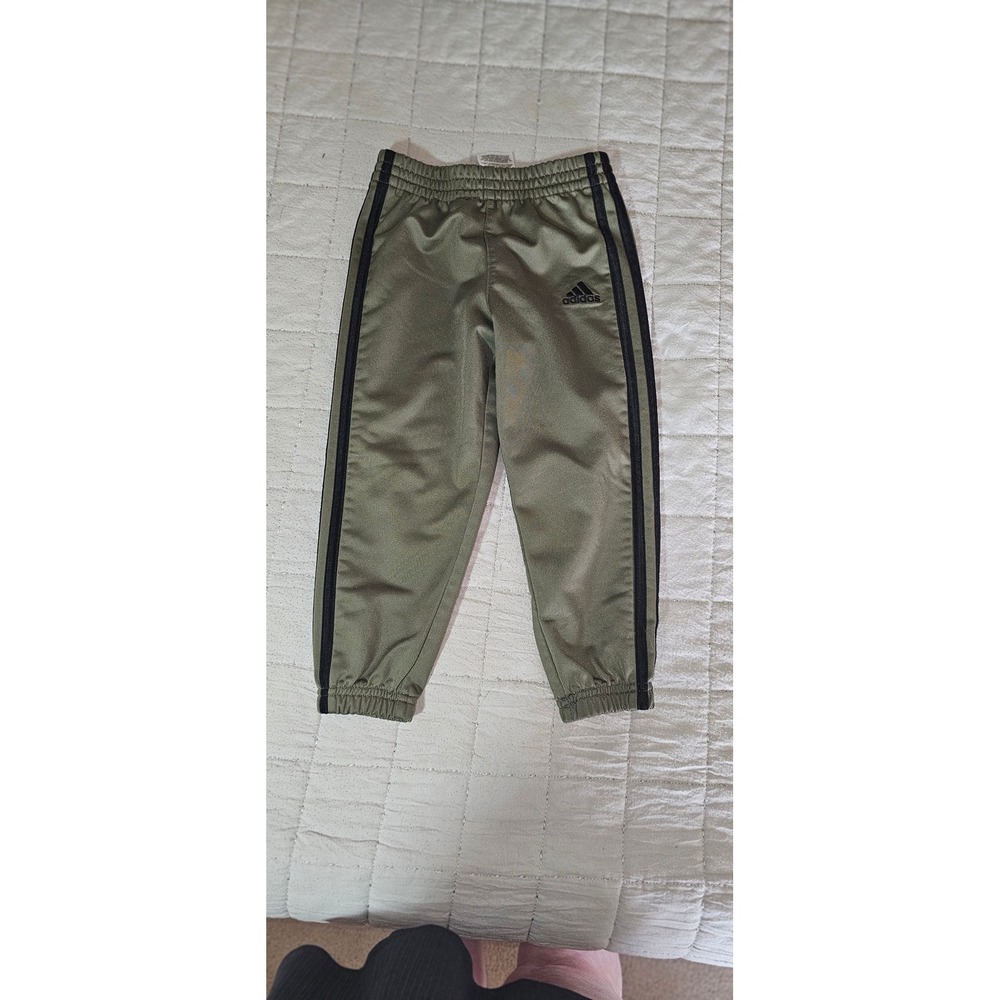 Adidas Kids Olive Green Track Pants 3 Stripe Joggers Size 3T